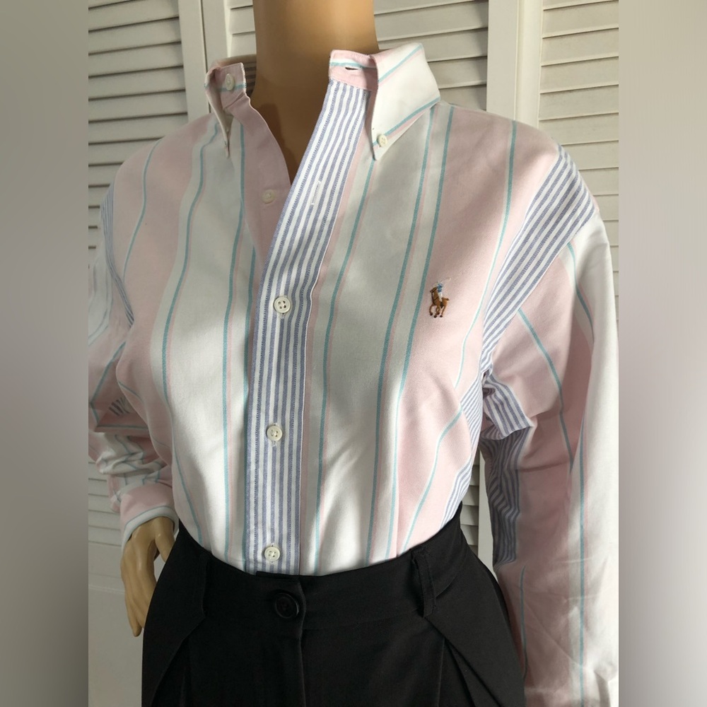 Ralph Lauren Pastel Pink, White oaxford & Light Blue Striped Button-Down Shirt - Picture 4 of 9